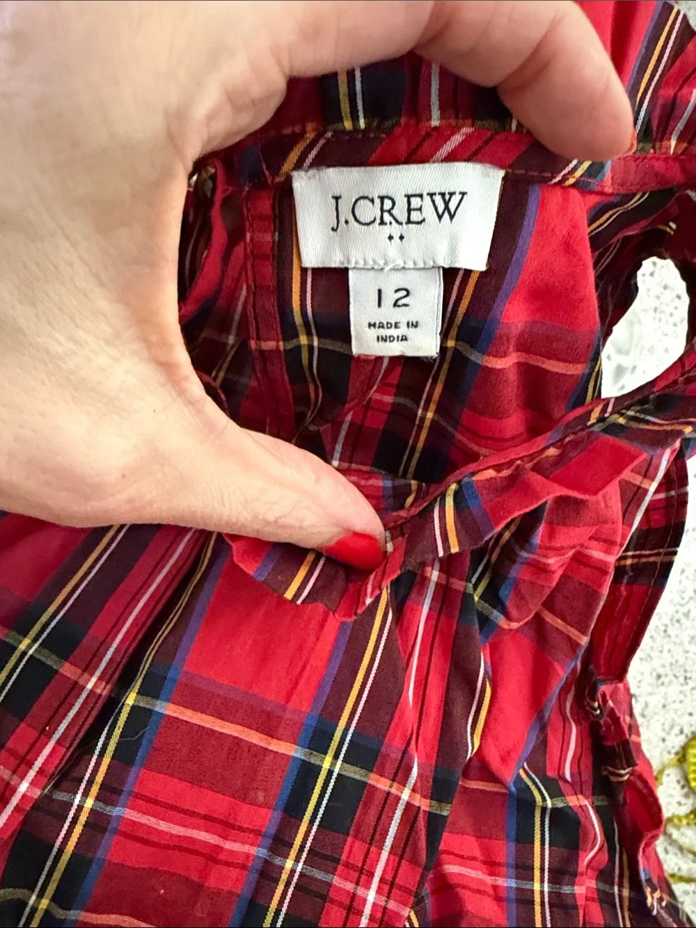 J Crew Classic red green holiday tartan plaid midi dress ruffle 12 side zip